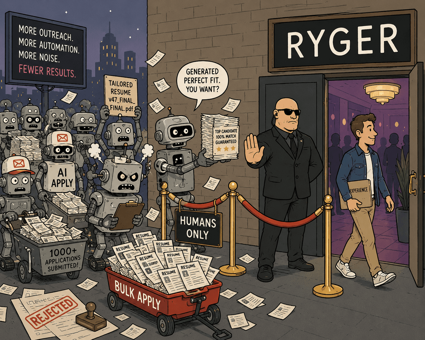 Comic about who actually gets noticed inside a recruiter's network.